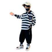 啪吡熊（PAPIBEAR）男童Polo领卫衣2023新款童装男孩条纹潮牌上衣儿童炸街秋款长袖 条纹 120