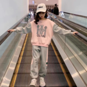 啪吡熊（PAPIBEAR）女童套装2023新款儿童洋气时髦韩版休闲女孩春秋季运动卫衣两件套 紫色 120