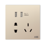 ABB开关插座面板 盈致系列金色  无边框 86型电源 五孔双USB（预售款）