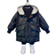 啪吡熊（PAPIBEAR）2023冬装新款男童羽绒棉服中大童洋气御寒加厚棉衣男宝中长款棉袄 卡其色 110