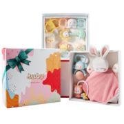 澳贝AUBY婴幼儿童宝宝牙胶手摇铃兔年新生儿安抚礼盒套装8pcs +安抚兔子0-1岁男女孩玩具属兔满月新年礼物