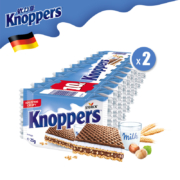 德国进口，knoppers 牛奶榛子/可可榛子椰子巧克力威化饼干250g*2  赠蒟蒻果冻