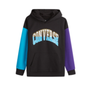 Converse 匡威儿童装 男童卫衣春秋季新款中大童连帽外套拼接撞色运动服潮牌小宝宝运动棉上衣 正黑色/珐琅蓝 120(6)cm