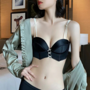 PEANOJEAN小胸内衣女加厚聚拢显胸大胸无钢圈收副乳缎面少女文胸套装W8785 香槟白套装 70=32（AB通用）