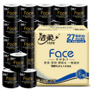 Plus会员、概率券:洁柔卷纸 黑Face加厚4层140g卫生纸巾*27卷*3件