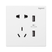 罗格朗（LEGRAND）开关插座面板 仕典/逸景玉兰白 大间距 五孔带双口USB插座