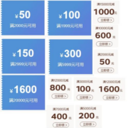 31日20点、领券备用：京东 满20000-1600/5999-300/2999-150/1999-100/2000-50元 全友家居床品券