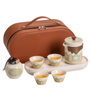 瓷牌茗茶具（cipaiming teaset）旅行茶具套装户外便携式陶瓷快客杯一壶四杯办公室功夫茶壶泡茶 白古茗1壶4杯+罐盘+棕皮包+巾夹