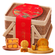轻慢生活月饼礼盒 蛋黄莲蓉奶黄流心双层竹篮装1180g*2件