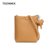 TEENMIX 天美意 包包女包牛皮单肩包女士轻奢简约法棍女士包包气质高级感腋下包 驼色