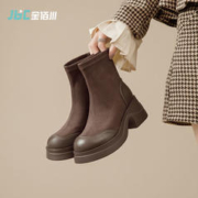 JBC 金佰川 弹力女靴今年流行的短靴2023新款秋季冬靴子法式瘦瘦马丁靴