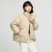 雪中飞 2023秋冬女士立领鸭绒羽绒服菱格显瘦百搭宽松保暖外套女 浅驼色 M/160 (105-115斤)