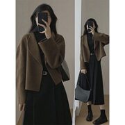 2023春秋女装奶系穿搭温柔感一整套搭配小香风连衣裙子两件套装