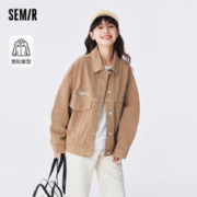 Semir 森马 [预售]森马牛仔外套女撞色翻领印花夹克小众休闲秋潮流个性宽松衣