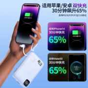 PLUS会员！PISEN 品胜 LS-DY100 移动电源 白色 30000mAh Type-C 65W 双向快充