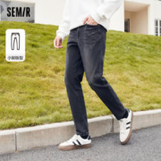 Semir 森马 牛仔裤男冬季复古小脚裤抓绒新款男士莱卡弹力黑色男裤潮裤子