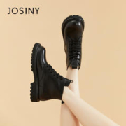 JOSINY 卓诗尼 粗跟马丁靴女复古2023年冬季新款厚底英伦风黑色炸街小短靴