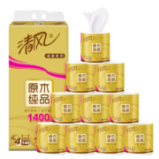 清风 原木金装卷纸4层140g卫生纸 卷筒纸家用厕纸巾 单提10卷