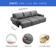 芝华仕（CHEERS）现代简约真皮电动功能沙发床家用客厅家具意式极简沙发40279 月影灰-三人三电动功能 30天发货