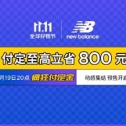 19日20点、促销活动：京东 new balance自营店 双十一全球好物节 付定至高立省800元