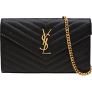 京东百亿补贴：Yves Saint Laurent YSL圣罗兰 杨树林女包Monogram信封woc黑色鱼子酱链条单肩斜挎包 金扣金链中号22.5*14*4 两色