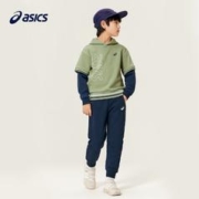 ASICS 亚瑟士 童装卫衣2023冬新款男女儿童保暖加厚假两件连帽卫衣 1406蓝色 110cm
