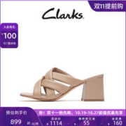 Clarks 其乐 女士凉鞋夏季优雅方头粗跟凉拖鞋休闲柔韧舒适女鞋