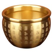 满堂吉 招财进宝黄铜米缸摆件聚宝盆 150g 送5个元宝