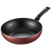 美的（Midea）麦饭石不粘锅 平底锅【明火专用】28cm|酒红色|无盖