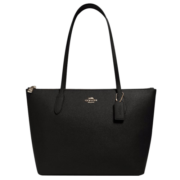 蔻驰(COACH) 奢侈品女士TOTE拉链皮质托特中号手提单肩包4454 IMBLK 黑色【品牌授权 官方直供】