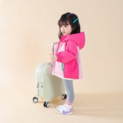 女童太空喵满印两面穿外套秋冬2023新款儿童洋气女宝宝连帽冲锋衣