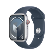 Apple Watch Series 9 智能手表GPS + 蜂窝款45毫米银色铝金属表壳风暴蓝色运动型表带S/M 电话手表MRP83CH/A