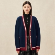 补贴购：GIRDEAR 哥弟 真的好 女装长袖V领拼色廓形拼色毛针织开衫女