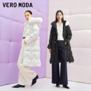 VERO MODA 羽绒服2023秋冬新款90%白鸭绒长款收腰狐狸毛领连帽女