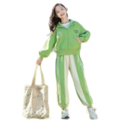 啪吡熊（PAPIBEAR）女童秋装套装2023新款洋气中大儿童春秋款女孩时尚休闲运动衣服 绿色 120
