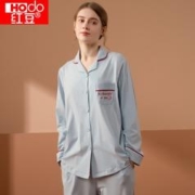 红豆居家 女士纯棉长袖基础款睡衣 可外穿 浅蓝色 160/84A