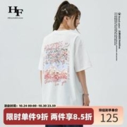 Holdfree 英国潮牌山峦花卉图案印花圆领短袖T恤夏季时尚情侣上衣