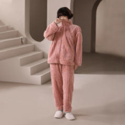 安之伴 秋冬款珊瑚绒女士睡衣长袖保暖加绒加厚立领外出家居服套装