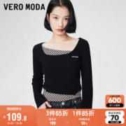 VERO MODA 奥莱T恤女2023秋季新款时尚街头假两件设计修身长袖上衣