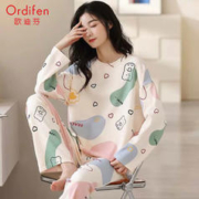 Ordifen 欧迪芬 睡衣女秋季棉质长袖卡通可爱套装秋冬新款圆领套装家居服