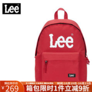 Lee 双肩包女高中大学生大容量书包2023新款日系休闲百搭旅行背包男包 红色