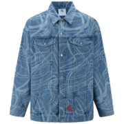 Calvin Klein Jeans春秋男女情侣中性纯棉波纹印花刺绣牛仔外套J400162 1A4-蓝色 S