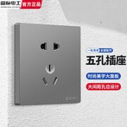 fdd 国际电工 86型暗装开关插座面板家用墙壁双控五孔带开关USB电源5孔插座灰色 五孔插座