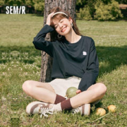 Semir 森马 长袖T恤女中长款纯棉oversize休闲2023秋季新款刺绣撞色上衣