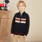 HAZZYS 哈吉斯 童装儿童针织衫男童秋新品弹力半高领针织开身线衣 钻石黑 120