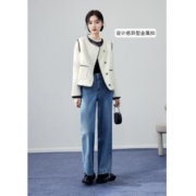 补贴购：CHIU·SHUI 秋水伊人 经典圆领小香风短外套设计感别致上衣
