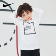 NIKE 耐克男童纯棉舒适长袖T恤春秋儿童针织上衣打底衫小童 纯白色 120(6)