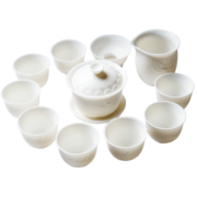 苏氏陶瓷（SUSHI CERAMICS）中国白瓷茶具莲花羊脂玉功夫茶具德化陶瓷礼盒装（亚光8杯）