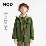 MQD 马骑顿 男童中长款印花连帽风衣