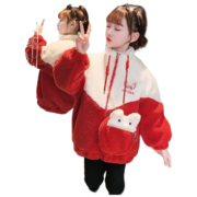 啪吡熊（PAPIBEAR）2023中大童冬季加绒加厚羊羔绒毛毛衣外穿外套女童 粉色（加绒加厚） 120